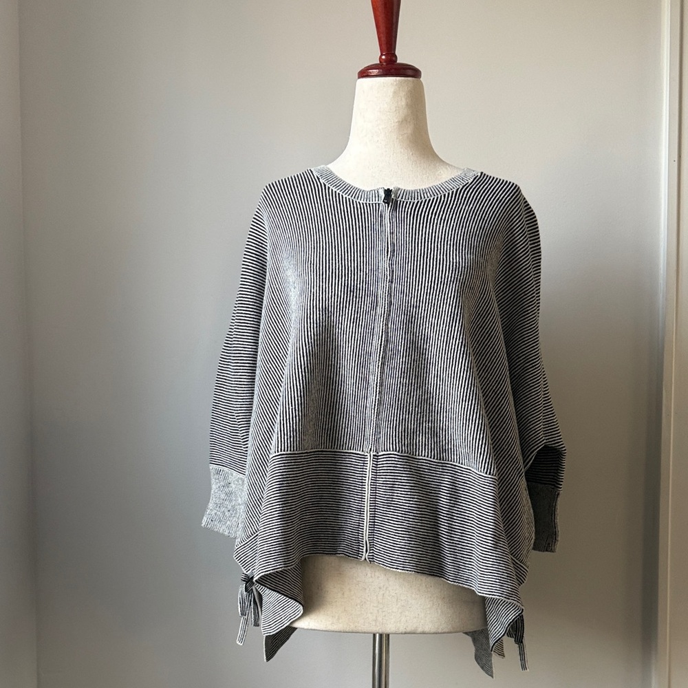 CAbi Top Black and White Striped  Sweater Small Cotton Oversized Full Zip